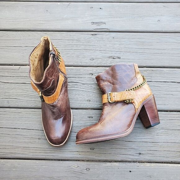 Lucchese Spirit Rachel 2 Tone Brown Tan Leather Harness Western Cowgirl Boots - Picture 1 of 9